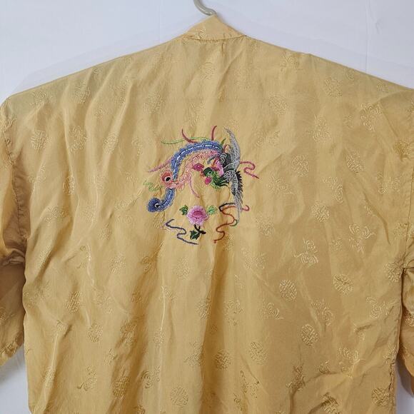 Vintage Golden Bee Chinese Yellow Embroidered Floral Satin Rayon Robe Kimono - Picture 8 of 11